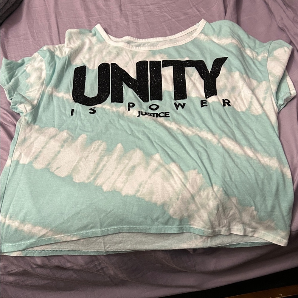 Justice Aqua and White Unity T-Shirt/Crop Top
